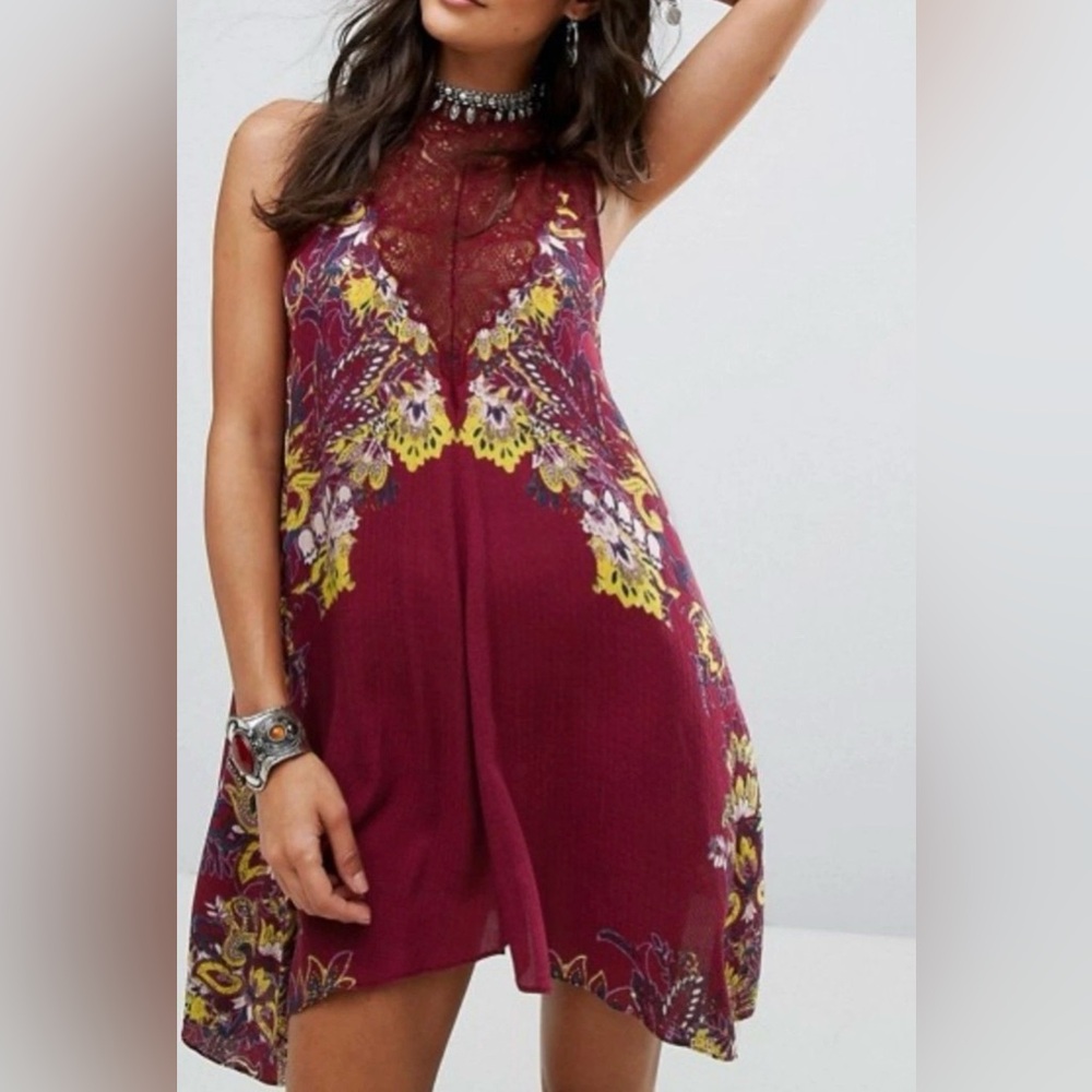 Intimately Free People Marsha burgundy Floral Lace Slip Dress, Feminine & Flowy!